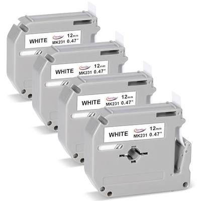 Anycolor M-K231 M Tape Replace for Brother P-Touch M-K231s MK231 M-231 M231 | PTM95 Label Tape 12mm 0.47 White Non-Laminated for Brother PT-M95 PT-65 PT-45 PT-70 PT85 PT90 Label Maker Refills, 4-Pack