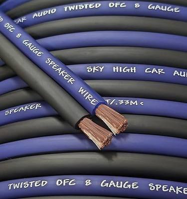 Sky High Car Audio 8 Gauge OFC Speaker Wire, Oxygen Free Copper Car Audio Wire (10ft–100ft, Blue/Black, Red/Black, Green/Black) (Blue/Black, 10 Feet)