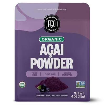 FGO Organic ACAI Powder (Freeze-Dried), 100% Raw Superfood Berry From Brazil, 4oz (Pack of 1)
