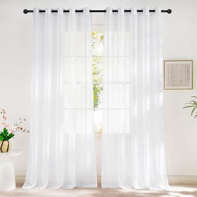 NICETOWN White Sheer Curtains & Drapes 96 inches Long for Living Room - Grommet Top Solid Lightweight & Airy Gauzy Window Treatments with Light Filtering for Bedroom, 2 Panels, W54 x L96