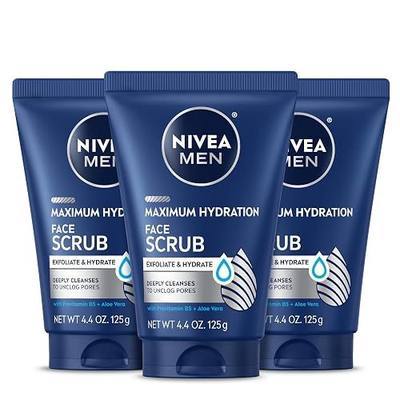 NIVEA MEN Maximum Hydration Face Scrub with Provitamin B5 and Aloe Vera, Exfoliating Face Wash Deeply Cleanses to Unclog Pores, 4.4 Oz Tube, Pack of 3
