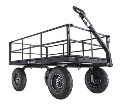 Gorilla Carts Steel Utility Cart, 9 Cu Ft Bed, 1200 lb Load Capacity, Black – Towable Heavy-Duty Outdoor Hauling Wagon with Removable Side Panels for Yard, Lawn, Garden or Landscaping