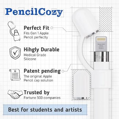 Cozy Apple Pencil Cap Replacement Holder Protective Cover Tether Prevents Damage, Compatible iPad Pro 1st Generation Pen Accessories, 1 Pack