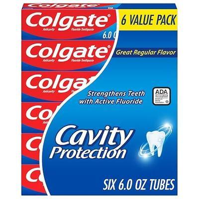 Colgate Cavity Protection Toothpaste with Fluoride, Minty Great Regular Flavor, Anti Cavity Toothpaste, 6 Pack, 6 Oz Tubes