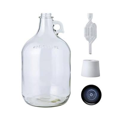 1 Gallon Glass Jug with Airlock, Black Polyseal Cap and #6.5 Rubber Bung | Clear Fermentation Jug for beer, wine, cider, mead and kombucha, with twin bubble airlock for home brewing | Glass Fermenter