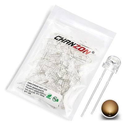 CHANZON 100 pcs 5mm Warm White Straw Hat LED Diode Lights (DC 3V 20mA) | (Clear Transparent Lens) Bright Lighting Bulb Lamps Electronics Components Indicator Light Emitting Diodes DIY PCB Arduino