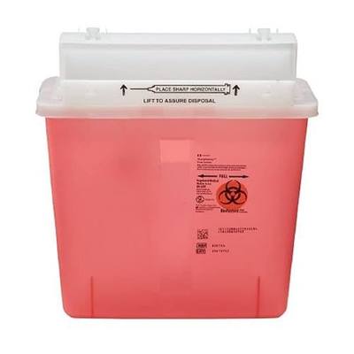 Covidien COV-8507SA SharpSafety Safety in Room Sharps Container Counterbalance Lid, 5 Quart Capacity, Transparent Red