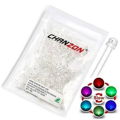 CHANZON 100 pcs 5mm RGB Multicolor Slow Blinking (Multi Color Changing) | Straw Hat LED Diode Lights (Clear Transparent Lens) Bright Lighting Bulb Lamps Electronics Components Light Emitting Diodes