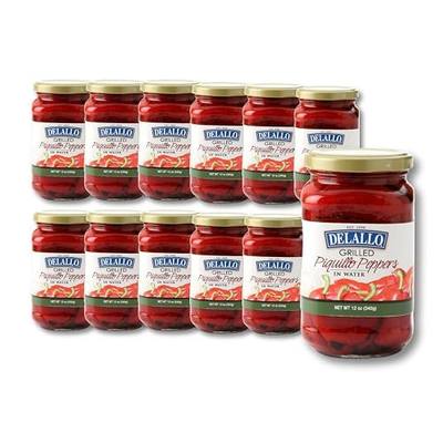 DeLallo Grilled Piquillo Peppers, (12 Pack) 12 oz Glass Jar, Sweet Smoky Flavor, Perfect for Stuffing and Pasta Dishes, Gluten Free, Kosher, All Natural, Vegan