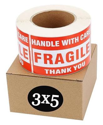 SJPACK Fragile Stickers 3'' x 5'' 1 Roll 500 Labels Fragile - Handle with Care - Thank You Shipping Labels Stickers (500 Labels/Roll)