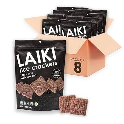 Gluten Free Rice Crackers - Seed-Oil Free - Snacks - Low Sodium Crackers Crunch - Allergen-Friendly , Vegan, Non-GMO Verified, FODMAP Friendly, Black Rice Simply Sea Salt flavor - 3.53 Oz Bag (Pack of 8)