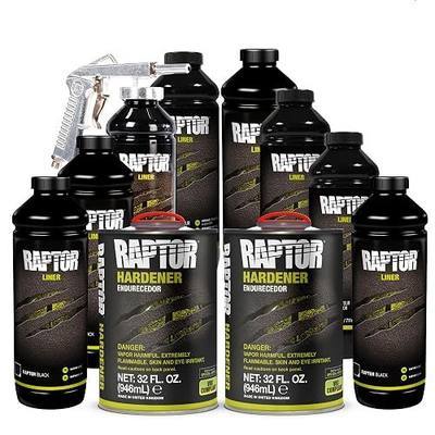 Raptor Black Urethane Spray-On Truck Bed Liner Kit, Protective Paint With Spray Gun, For Tailgates & Trucks, Vehicle Undercoating, 8 Quart Kit