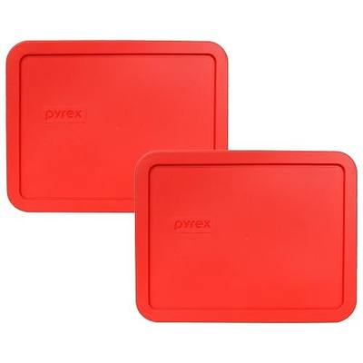 Pyrex 7211-PC 6-Cup Red Food Storage Lid (2-Pack) - Made in USA | BPA-Free Plastic | Rectangle Shape | Replacement Covers | Top-Rack Dishwasher Safe | Snug Seal | Flexible Construction