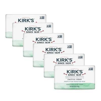 Kirk's Castile Bar Soap, Aloe Vera - Clinically Tested, Safe for Sensitive Skin with Coconut Oil, Vegan and Non-GMO - 4 oz Bars, 6 Pack