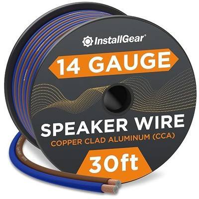 InstallGear 30ft 14 Gauge Speaker Wire - Copper Clad Aluminum Car Audio Speaker Wire for Stereo Systems - Flexible Speaker Cable with Blue and Black Jacket - Home Theater or Automotive Use