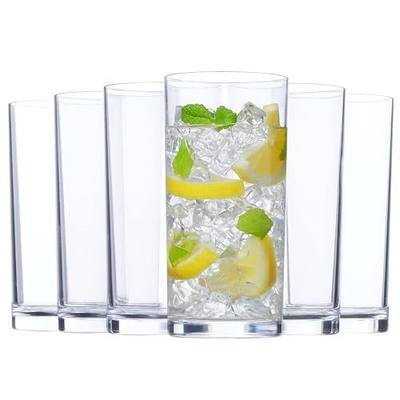 US Acrylic Classic Clear Plastic Reusable Drinking Glasses (Set of 6) 16oz Water Cups | BPA-Free Tumblers, Made in USA | Top-Rack Dishwasher Safe