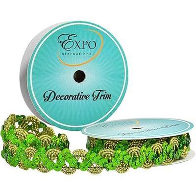 Expo International Oona RIC Rac Cord & Zig Zag Hologram Sequin Spool | Lime | (3 Yard Cut) Trim, 3 yd, (SIR6176LM)