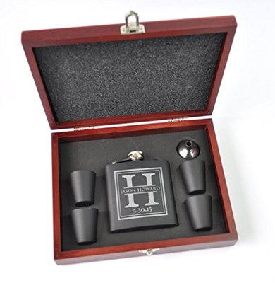 Personalized Flask Gift Set With Wood Box And Shot Glasses