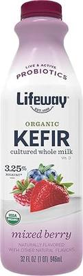 Lifeway Organic Whole Milk Kefir, 10g Protein, Mixed Berry, 32 Fl Oz