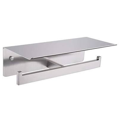 APLusee Double Toilet Paper Holder with Shelf, 304 Stainless Steel Brushed Nickel Bathroom Tissue Holder, Commercial Paper Roll Dispenser Wall Mounted