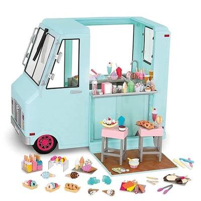 Our Generation - Sweet Stop Ice Cream Truck – Blue - Blue Vehicle Playset - Play Food - 18-Inch Doll Accessories - Pretend Play - Toy for Kids 3 Years +