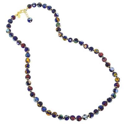 Glass of Venice Murano Glass Necklace - 24-Inch Plus Extender - Navy Blue Italian Millefiori Beads Handmade Blown Glass for Women