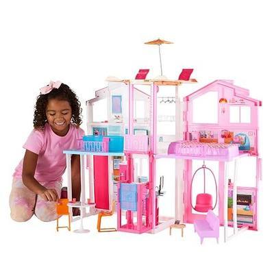 Barbie 3-Story Townhouse Dollhouse with Accessories | Elevator, Swing Chair, Furniture and Accessories, Fold for Portability and Travel (Amazon Exclusive)