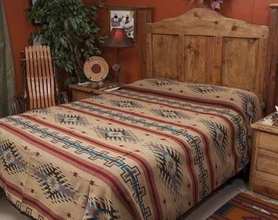 Mission Del Rey Southwest Bedding Isleta Tan & Brown Collection -Reversible Bedspread -Twin Size 68"x96"