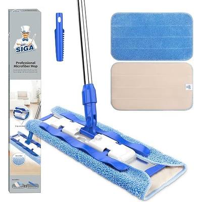 MR.SIGA Professional Microfiber Mop for Hardwood, Laminate Floor Cleaning | Stainless steel telescopic handle, 3 reusable microfiber flat mop refills and 1 dirt removal scrubber included