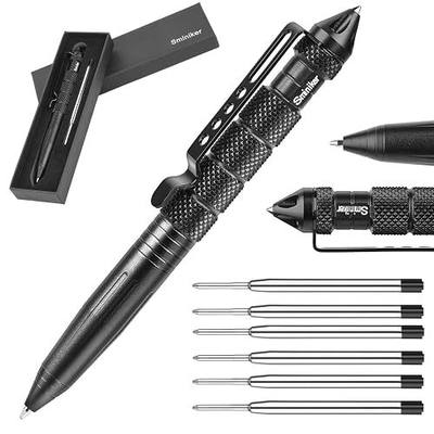 Sminiker Professional Tactical Pen with 6 ink refills Aircraft Aluminum Pen With Glass Breaker Writing Multifunctional Tool (Black)