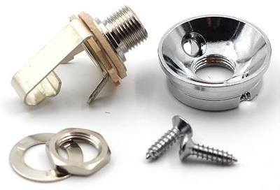 Electrosocket Jack Plate for Telecasters - Polished Chrome Finish + Switchcraft J11 Mono Jack