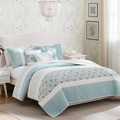 Madison Park 100% Cotton Quilt Set Floral Print, Double Sided Stitching, All Season, Lightweight Coverlet Shabby Chic Bedding Layer, Matching Shams, Full/Queen, Light Teal 6 Piece,Aqua | Double-Sided Stitching Floral Design, All Season, with Shams, Bed Skirt, Decorative Pillows, Lightweight, Aqua