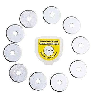 AUTOTOOLHOME 10 Pack 18mm Rotary Cutter Blades for Fabric Paper Quilting | 18mm Replacement Rotary Blades for Sewing, Crafts, Quilting, leather, and paper Cutting Durable Edges Long-lasting Sharp
