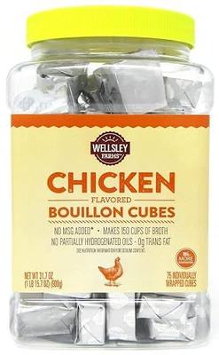 Wellsley Farms Chicken Flavored Bouillon Cubes, 75 Count – Rich Savory Chicken Soup Base for Soups, Stews, Rice, Sauces & Cooking
