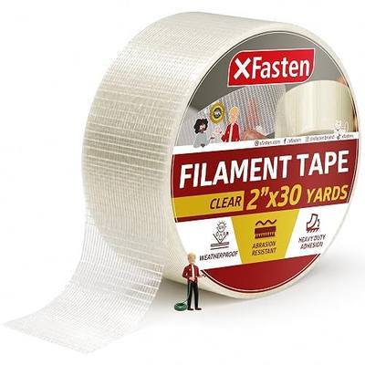 XFasten Filament Duct Tape, Transparent, 2 Inches x 30 Yards, Extreme Fiberglass Reinforced Cross Strapping Tape