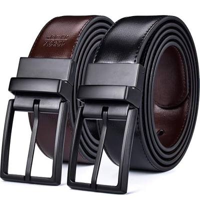 beltox fine Men's Dress Belt Leather Reversible 1.25" Wide Rotated Buckle Gift Box