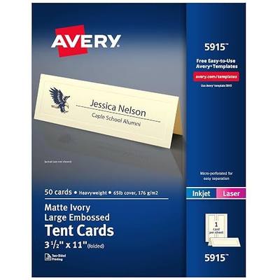 Avery Printable Tent Cards, 3.5" x 11", Ivory with Embossed Border, 50 Blank Place Cards for Laser or Inkjet Printers (5915)
