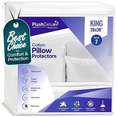 Premium Waterproof Pillow Protectors - King Size 20''x38'' Set of 2 - Zippered Pillow Cover Made with Soft Terry Cotton Fabric - Hypoallergenic and Dust Proof