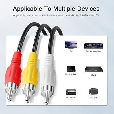 3 RCA Cable Audio Video Composite Male to Male DVD Cable (6 Feet) for Television