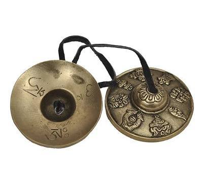 Tibetan Tingsha Cymbals - 6.2 cm - 8 Lucky Symbols Embossed