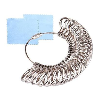 KUUQA Size 1-13 Stainless Iron Ring Sizer Finger Ring Sizing Measuring Tool Ring Sizer Gauge Set 27 Pieces Circle Models with 2 Piece Jewelry Polishing Cloth