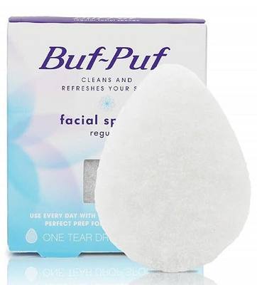 Buf-Puf Regular Facial Sponge, Dermatologist Developed, Removes Deep Down Dirt & Makeup that Causes Breakouts and Blackheads, Reusable, Exfoliating, White, 1 Count
