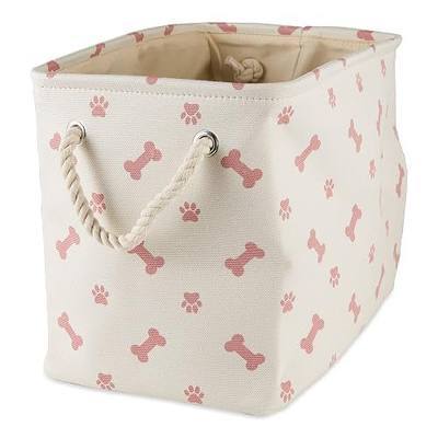 Bone Dry Pet Storage Collection Paw and Bone Print, Small Rectangle, 14x8x9", Rose