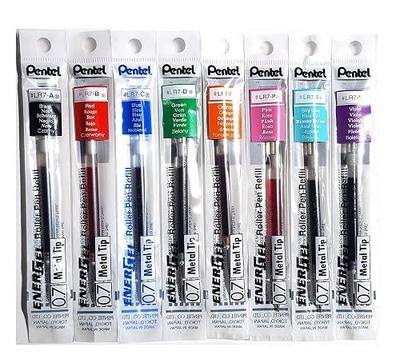 Pentel LR7 Refills for EnerGel Gel Pen, 0.7mm Metal Tip - Set of 8 Colors - Black, Blue, Red, Green, Orange, Pink, Sky Blue & Violet - Supplied Loose