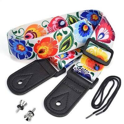 CLOUDMUSIC Tenor Concert Soprano Baritone Ukulele Strap Coloful Floral Pattern Straps With 2 Buttons For Adult Size And Kids Peacock Flowers In White