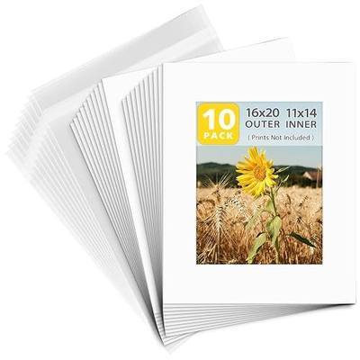 Golden State Art, 10 Pack 16x20 Mat for 11x14 Pictures with Backing & Bags | White Color, Acid-Free, Pre-Cut, 10.5x13.5 Opening for 11x14 Pictures & Prints, White Core, Bevel Cut Mattes Sets