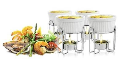 Artestia Butter Warmers Set 4-Piece | Ceramic Butter Warmer with Tea Light Candles, Crab Boil Party Supplies - Dishwasher, Microwave, Oven Safe (White)