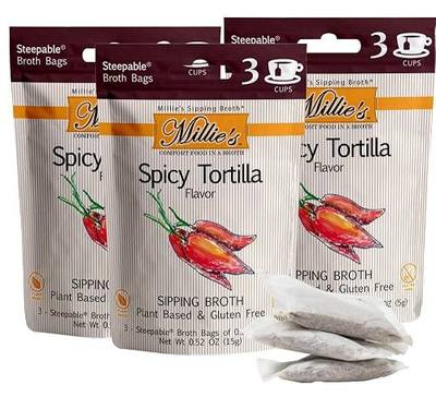 MILLIE'S SIPPING BROTH Steepable Sipping Broth with Vegetables, Cumin, and Red Peppers for Snack Urges | Vegan, Keto, Gluten Free, Intermittent Fasting, and natural | (Spicy Tortilla) (9 Pack)