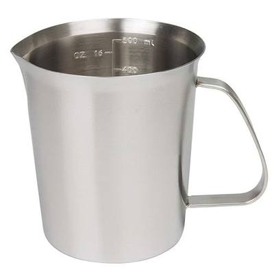 Stainless Steel Measuring Cup (16 Ounce/ 0.5 Liter- 2 Cup), Milk Frothing Pitcher, Steaming Pitcher, Milk Frothing Cup Jug with Marking with Handle for Espresso Machines, Latte Art