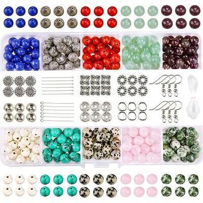 8MM Natural Stone Beads, Efivs Arts Crystal Beads Kit for Jewelry Making Genuine Gemstone Beads Glass Loose Beads with Pendants Jump Rings Beads for Bracelet DIY Crafts for Christmas Gift